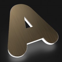 Letras de dibond satinado bronce + metacrilato iluminado