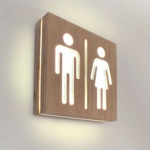 Señalización baño madera retroiluminada