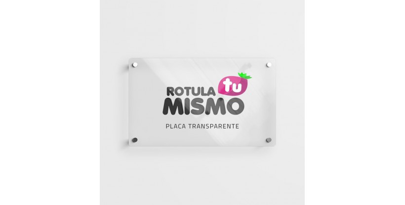 Placa metacrilato rotulada fondo transparente