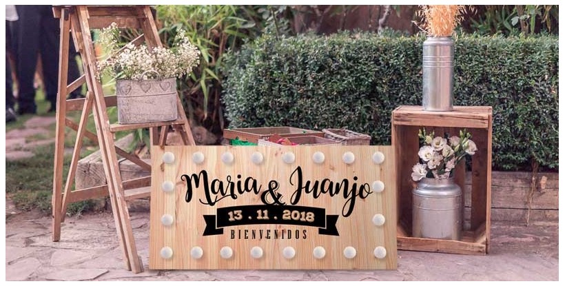 cartel luces madera